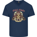 Hell Riders Motorcycle Motorbike Biker Mens V-Neck Cotton T-Shirt Navy Blue