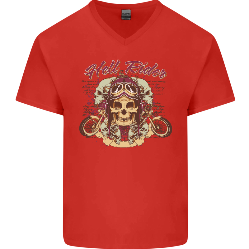 Hell Riders Motorcycle Motorbike Biker Mens V-Neck Cotton T-Shirt Red