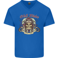 Hell Riders Motorcycle Motorbike Biker Mens V-Neck Cotton T-Shirt Royal Blue
