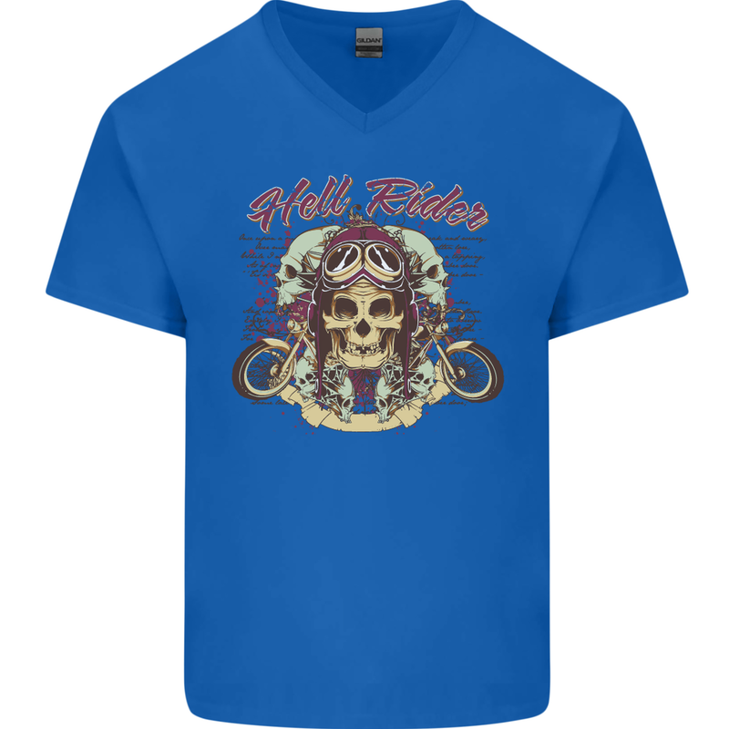 Hell Riders Motorcycle Motorbike Biker Mens V-Neck Cotton T-Shirt Royal Blue