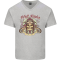 Hell Riders Motorcycle Motorbike Biker Mens V-Neck Cotton T-Shirt Sports Grey