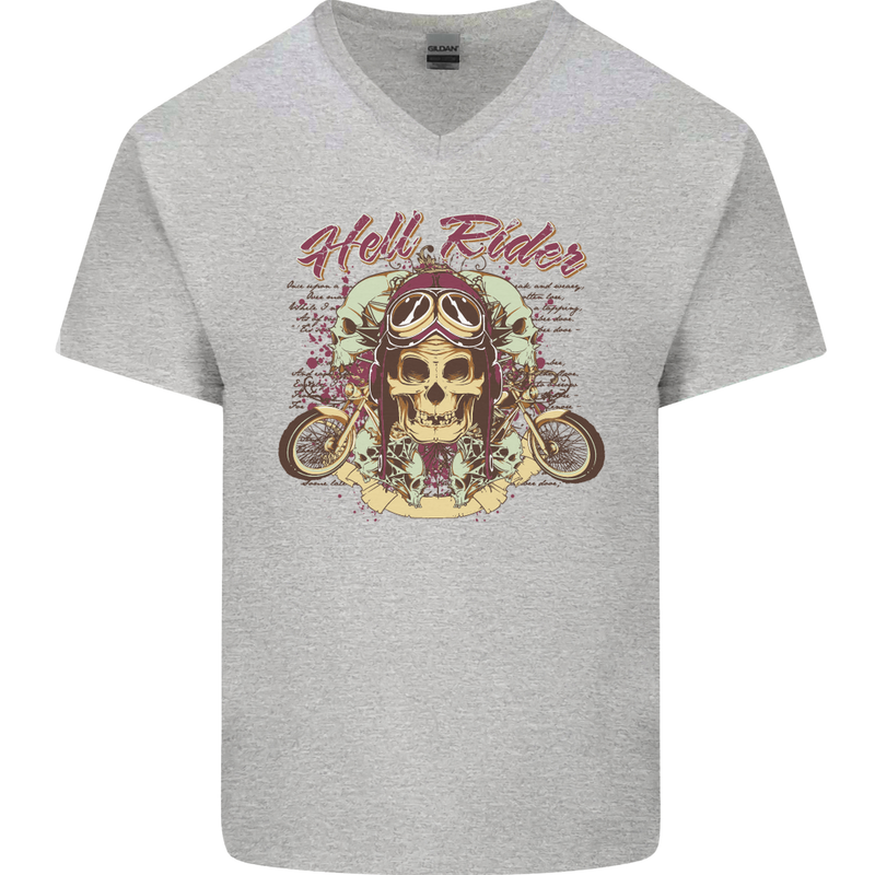 Hell Riders Motorcycle Motorbike Biker Mens V-Neck Cotton T-Shirt Sports Grey