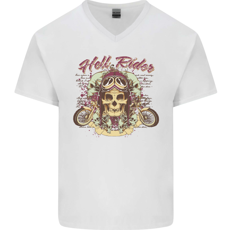 Hell Riders Motorcycle Motorbike Biker Mens V-Neck Cotton T-Shirt White