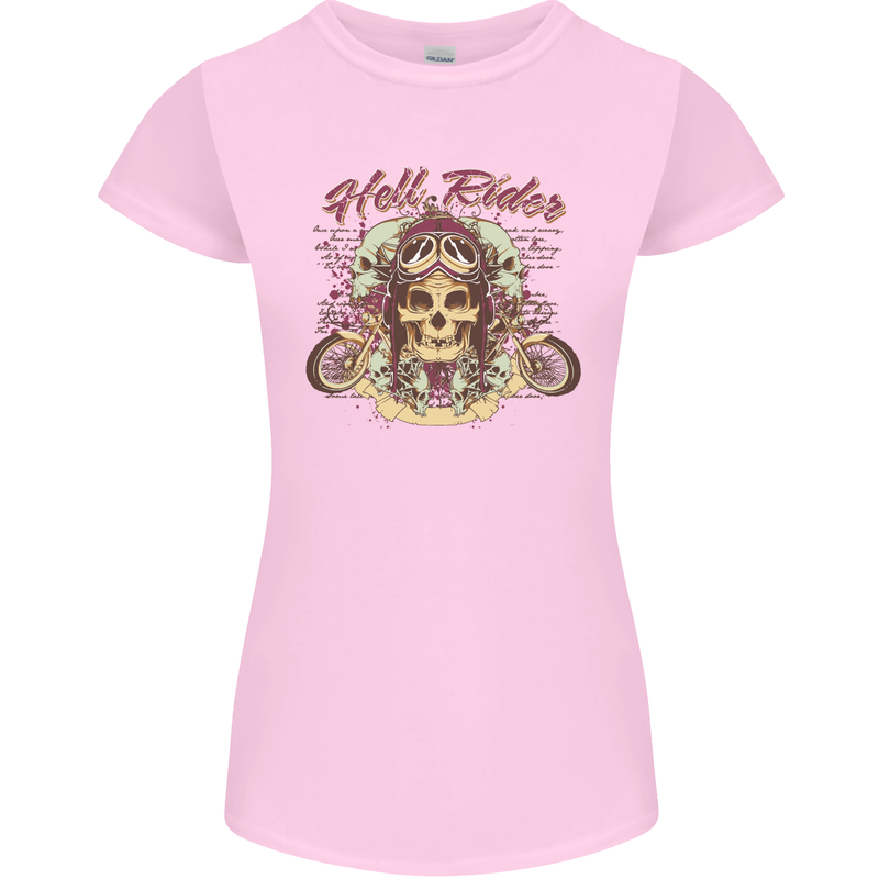 Hell Riders Motorcycle Motorbike Biker Womens Petite Cut T-Shirt Light Pink