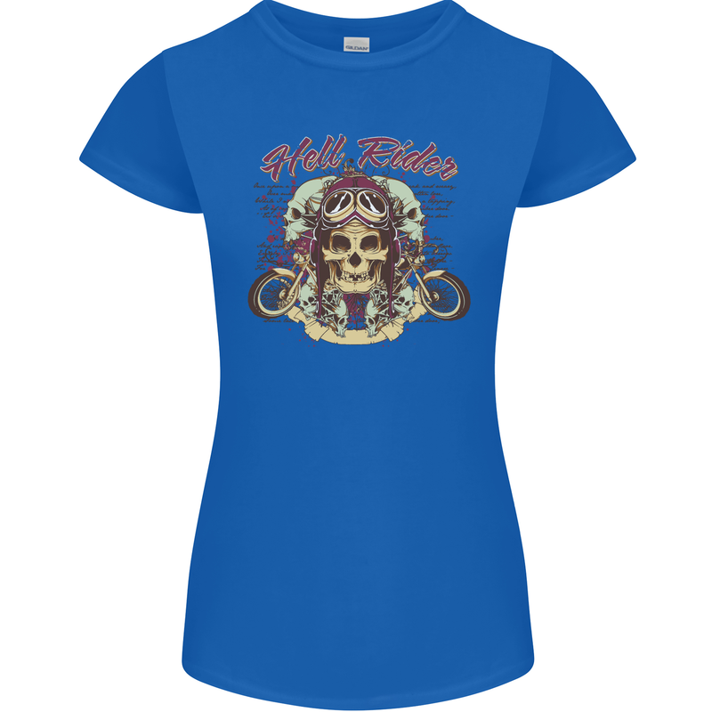 Hell Riders Motorcycle Motorbike Biker Womens Petite Cut T-Shirt Royal Blue