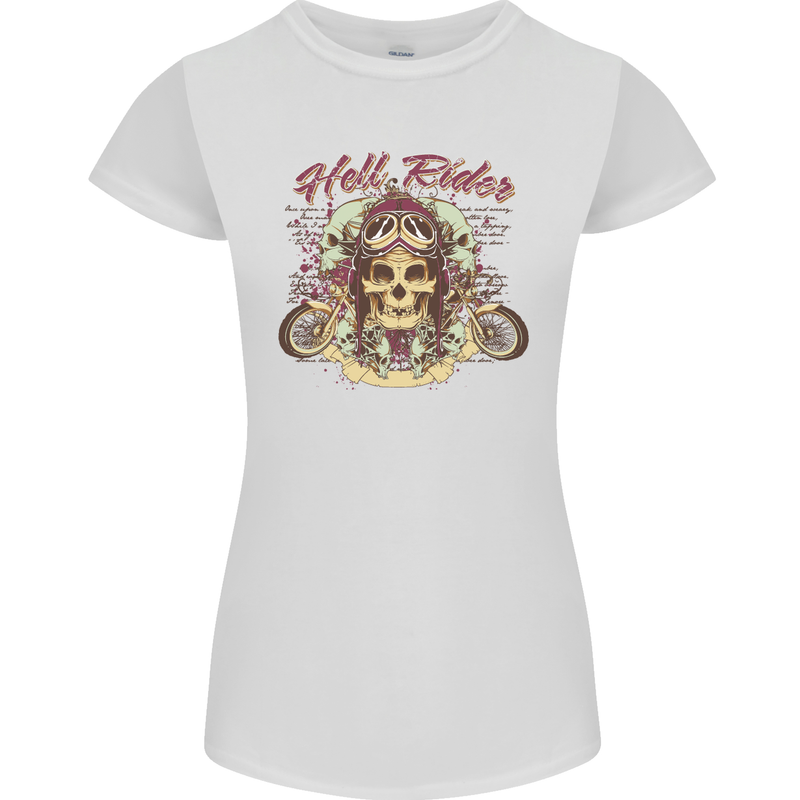 Hell Riders Motorcycle Motorbike Biker Womens Petite Cut T-Shirt White