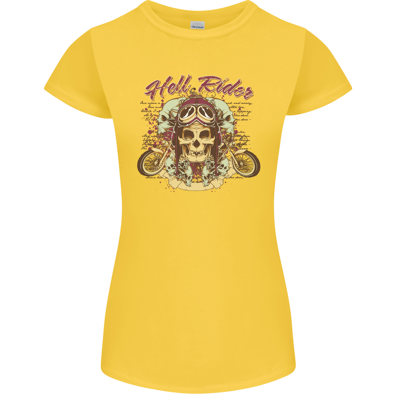 Hell Riders Motorcycle Motorbike Biker Womens Petite Cut T-Shirt Yellow