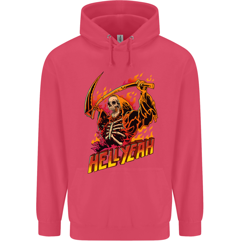 Hell Yeah Grim Reaper Skull Heavy Metal Childrens Kids Hoodie Heliconia
