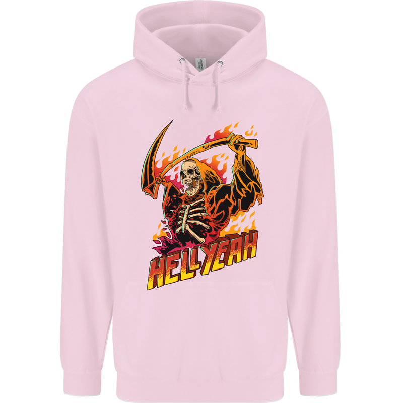 Hell Yeah Grim Reaper Skull Heavy Metal Childrens Kids Hoodie Light Pink