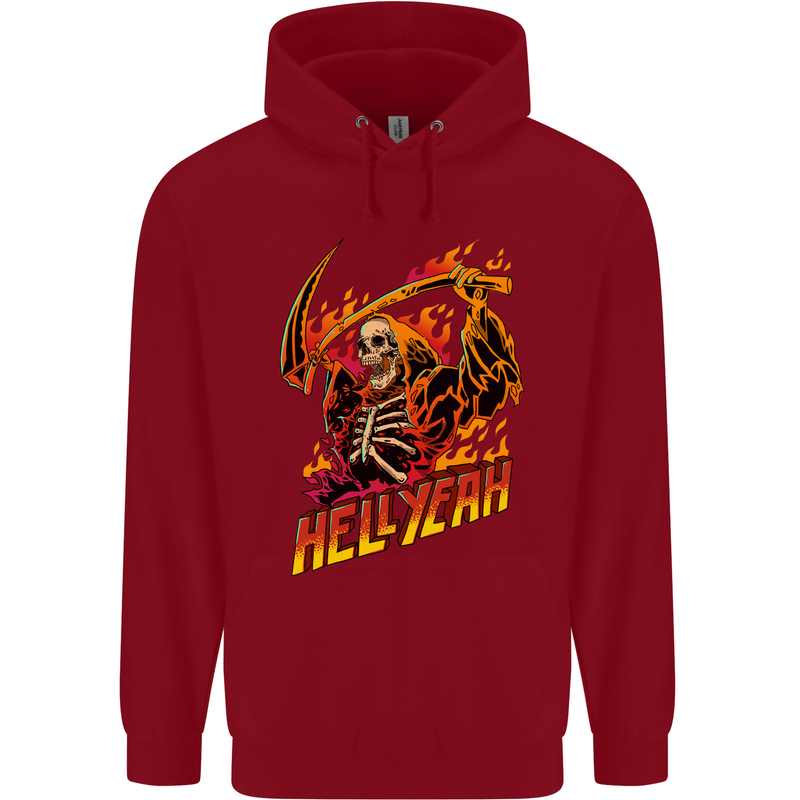 Hell Yeah Grim Reaper Skull Heavy Metal Childrens Kids Hoodie Red