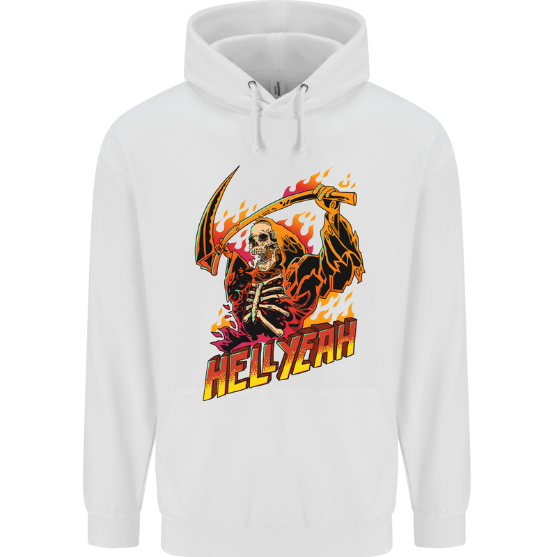 Hell Yeah Grim Reaper Skull Heavy Metal Childrens Kids Hoodie White