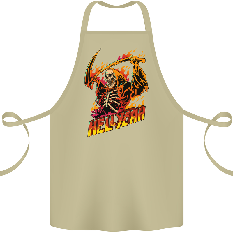 Hell Yeah Grim Reaper Skull Heavy Metal Cotton Apron 100% Organic Khaki