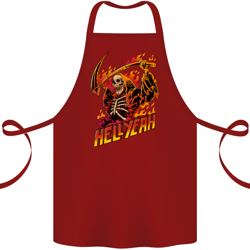 Hell Yeah Grim Reaper Skull Heavy Metal Cotton Apron 100% Organic Maroon