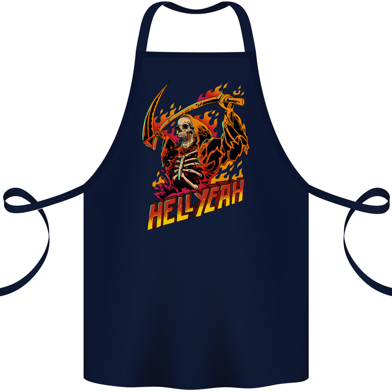 Hell Yeah Grim Reaper Skull Heavy Metal Cotton Apron 100% Organic Navy Blue