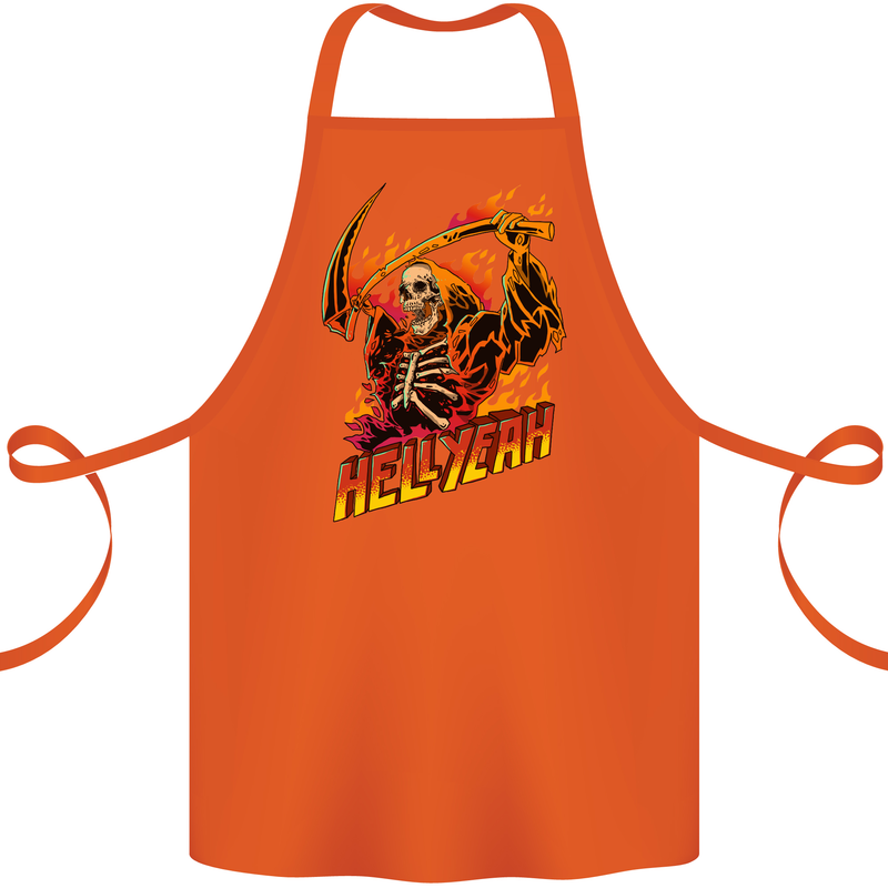 Hell Yeah Grim Reaper Skull Heavy Metal Cotton Apron 100% Organic Orange