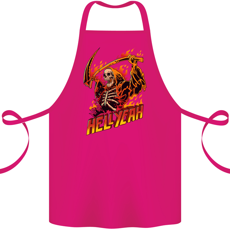 Hell Yeah Grim Reaper Skull Heavy Metal Cotton Apron 100% Organic Pink