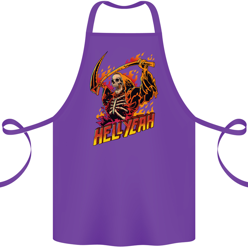 Hell Yeah Grim Reaper Skull Heavy Metal Cotton Apron 100% Organic Purple
