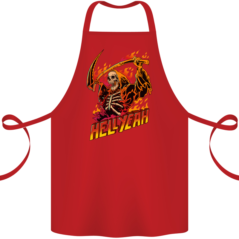 Hell Yeah Grim Reaper Skull Heavy Metal Cotton Apron 100% Organic Red