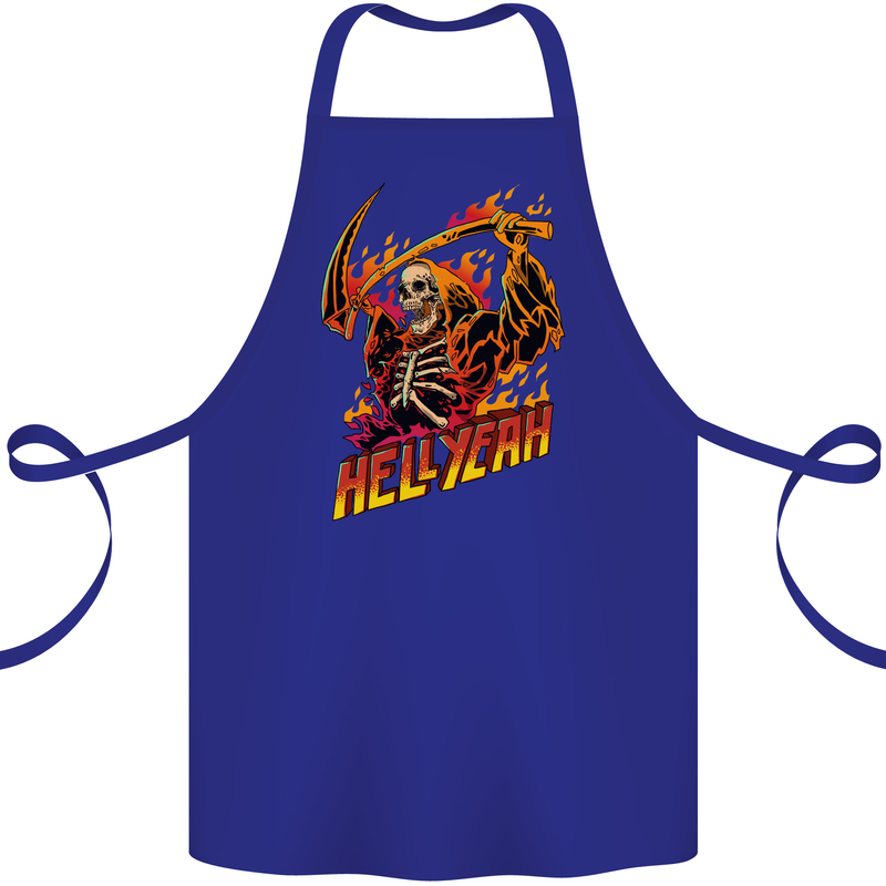 Hell Yeah Grim Reaper Skull Heavy Metal Cotton Apron 100% Organic Royal Blue