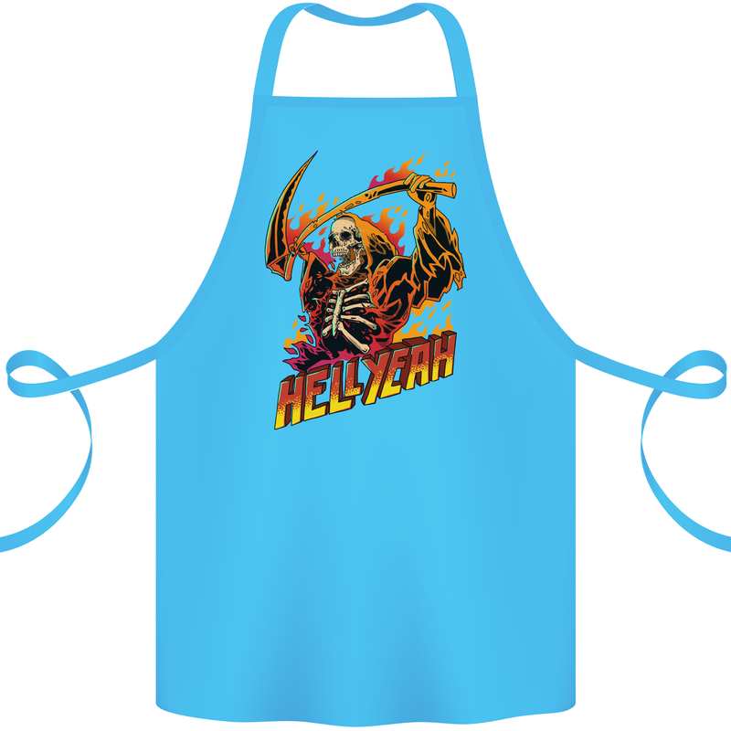 Hell Yeah Grim Reaper Skull Heavy Metal Cotton Apron 100% Organic Turquoise