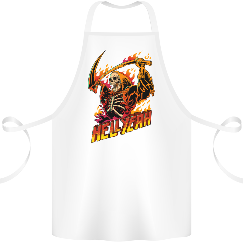 Hell Yeah Grim Reaper Skull Heavy Metal Cotton Apron 100% Organic White