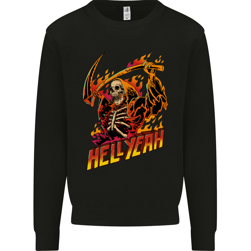 Hell Yeah Grim Reaper Skull Heavy Metal Kids Sweatshirt Jumper Black