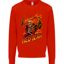 Hell Yeah Grim Reaper Skull Heavy Metal Kids Sweatshirt Jumper Bright Red