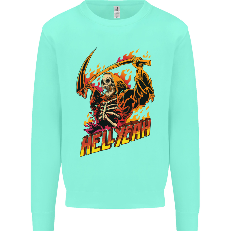 Hell Yeah Grim Reaper Skull Heavy Metal Kids Sweatshirt Jumper Peppermint