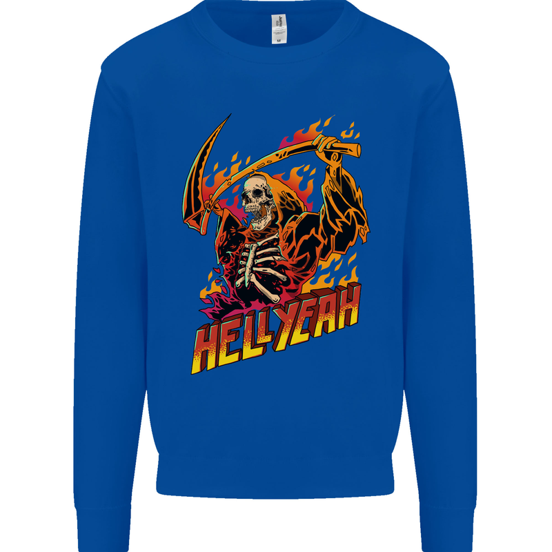Hell Yeah Grim Reaper Skull Heavy Metal Kids Sweatshirt Jumper Royal Blue