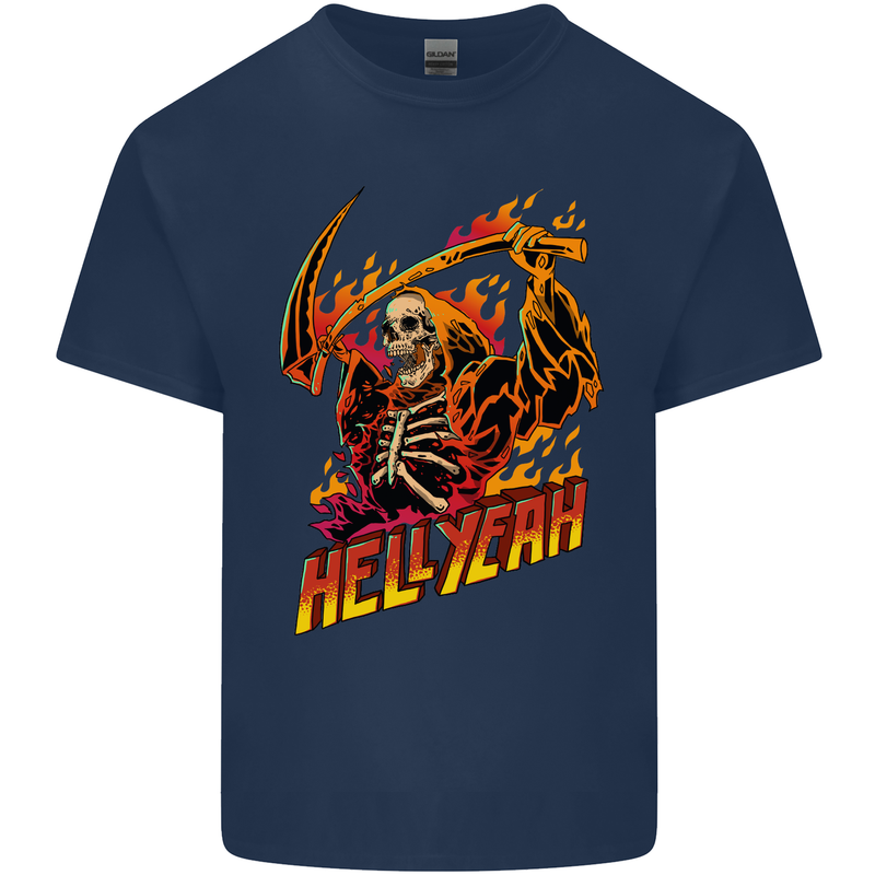 Hell Yeah Grim Reaper Skull Heavy Metal Kids T-Shirt Childrens Navy Blue