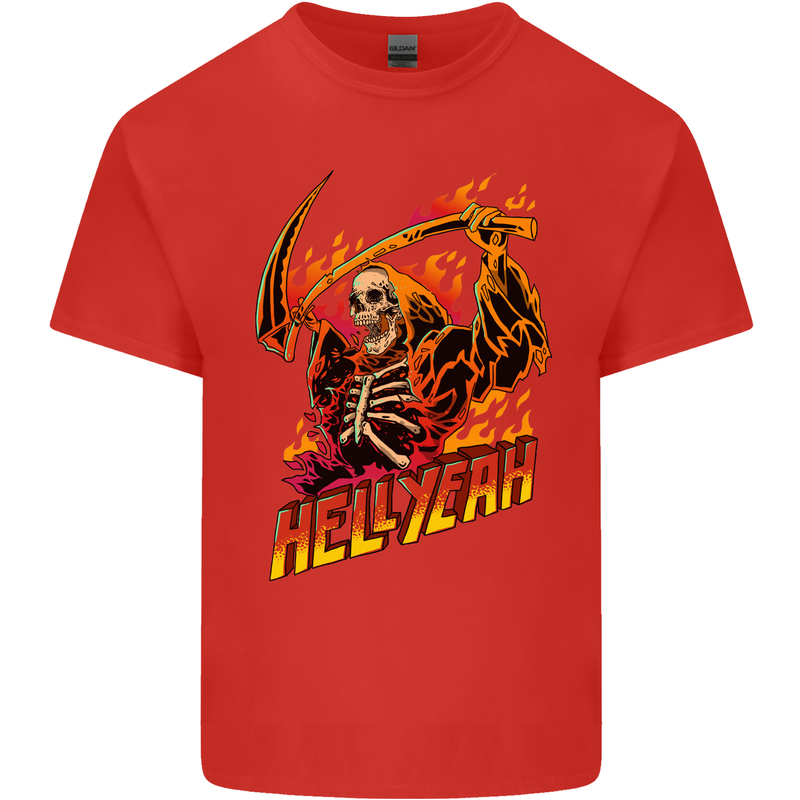 Hell Yeah Grim Reaper Skull Heavy Metal Kids T-Shirt Childrens Red