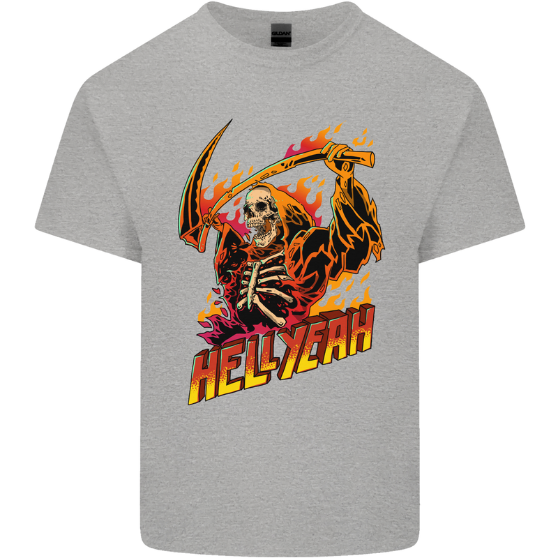 Hell Yeah Grim Reaper Skull Heavy Metal Kids T-Shirt Childrens Sports Grey