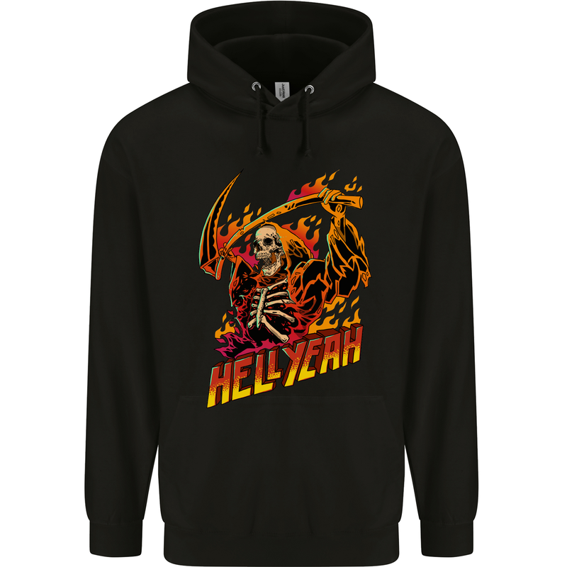 Hell Yeah Grim Reaper Skull Heavy Metal Mens 80% Cotton Hoodie Black