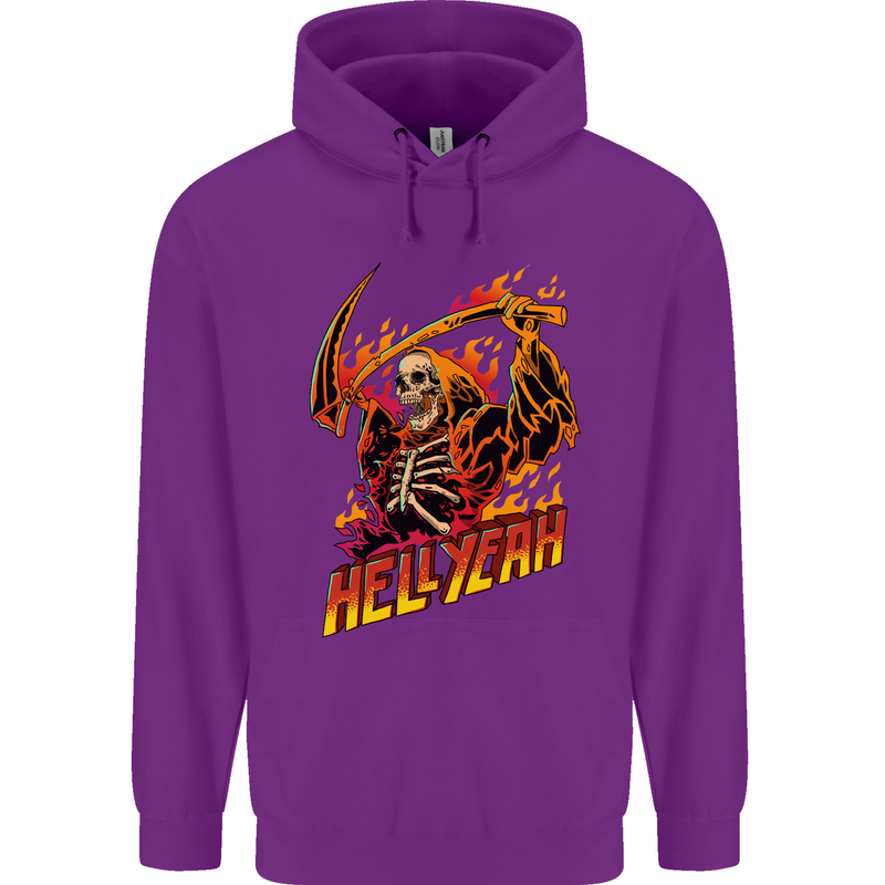 Hell Yeah Grim Reaper Skull Heavy Metal Mens 80% Cotton Hoodie Purple