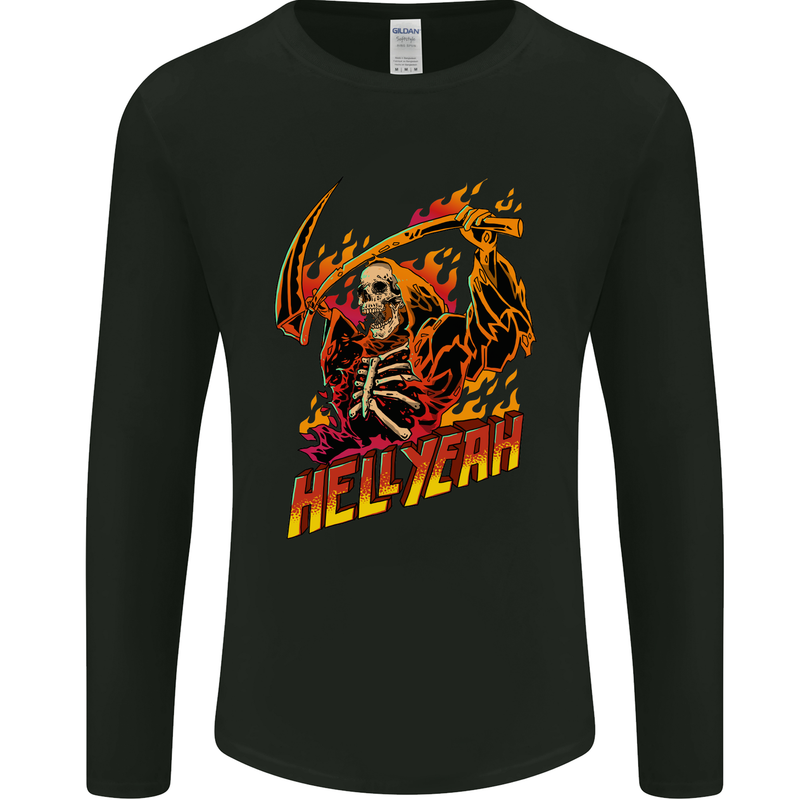 Hell Yeah Grim Reaper Skull Heavy Metal Mens Long Sleeve T-Shirt Black