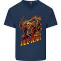 Hell Yeah Grim Reaper Skull Heavy Metal Mens V-Neck Cotton T-Shirt Navy Blue