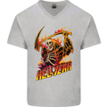 Hell Yeah Grim Reaper Skull Heavy Metal Mens V-Neck Cotton T-Shirt Sports Grey