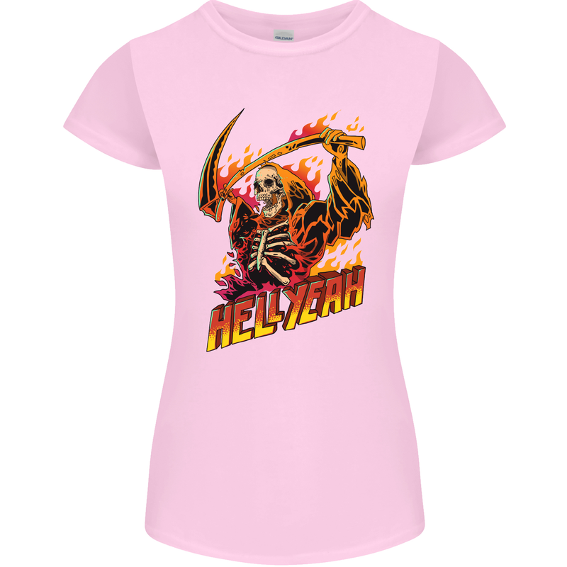 Hell Yeah Grim Reaper Skull Heavy Metal Womens Petite Cut T-Shirt Light Pink
