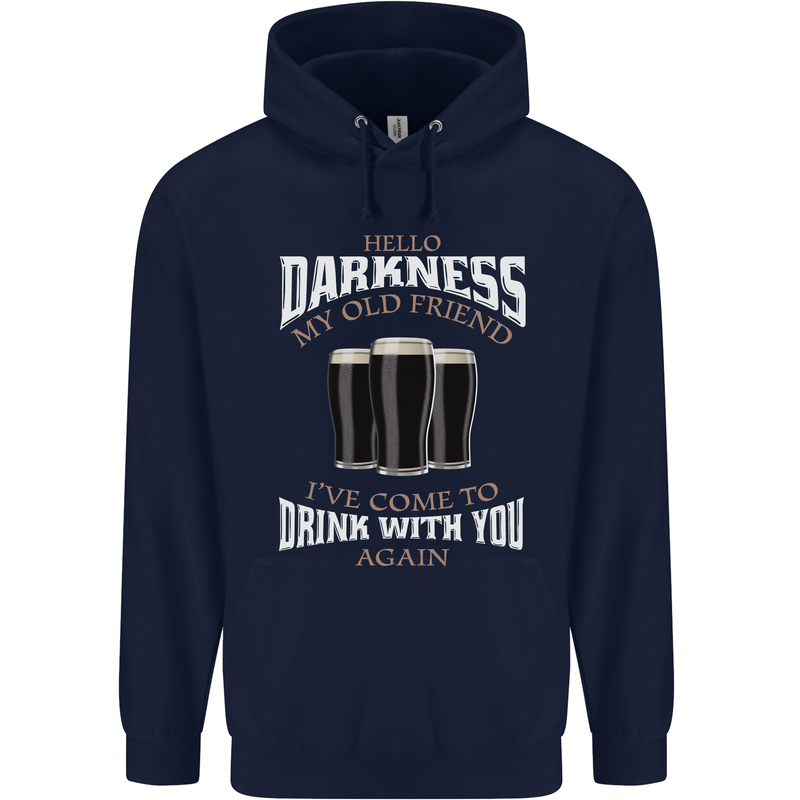 Hello Darkness My Old Friend Funny Guiness Mens 80% Cotton Hoodie Navy Blue