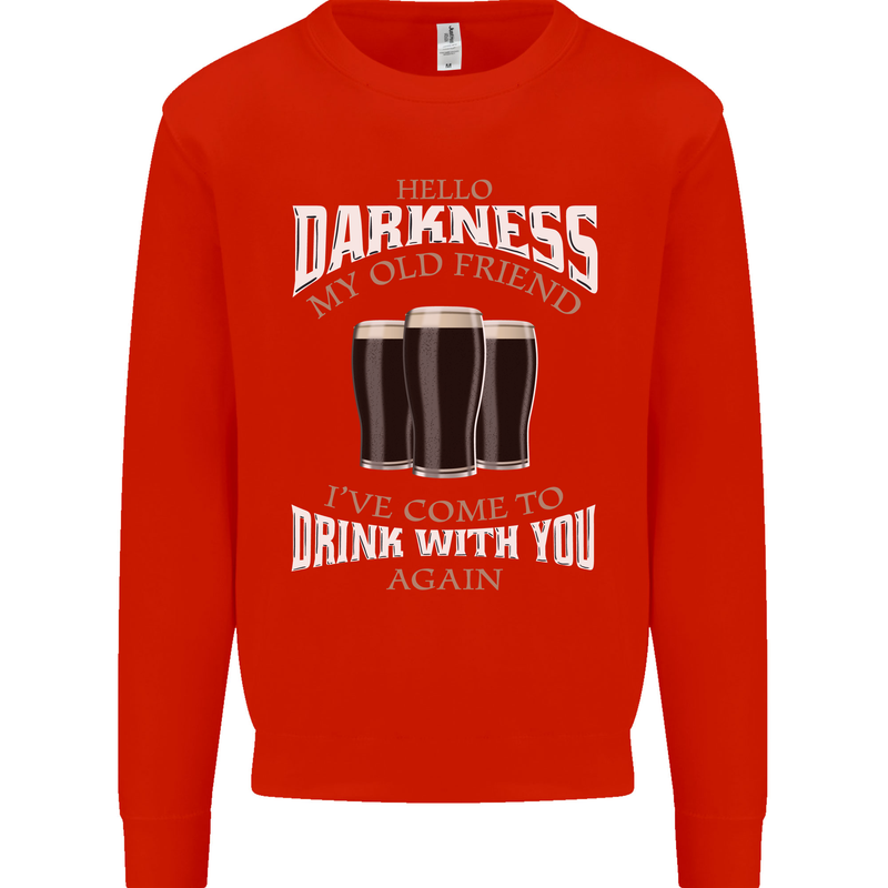 Hello Darkness My Old Friend Funny Guiness Mens Sweatshirt Jumper Bright Red