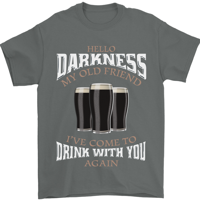 Hello Darkness My Old Friend Funny Guiness Mens T-Shirt Cotton Gildan Charcoal