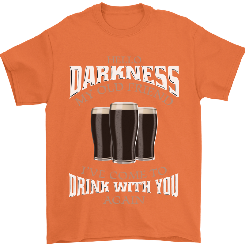 Hello Darkness My Old Friend Funny Guiness Mens T-Shirt Cotton Gildan Orange