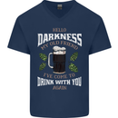 Hello Darkness My Old Friend Funny Guiness Mens V-Neck Cotton T-Shirt Navy Blue