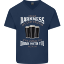 Hello Darkness My Old Friend Funny Guiness Mens V-Neck Cotton T-Shirt Navy Blue