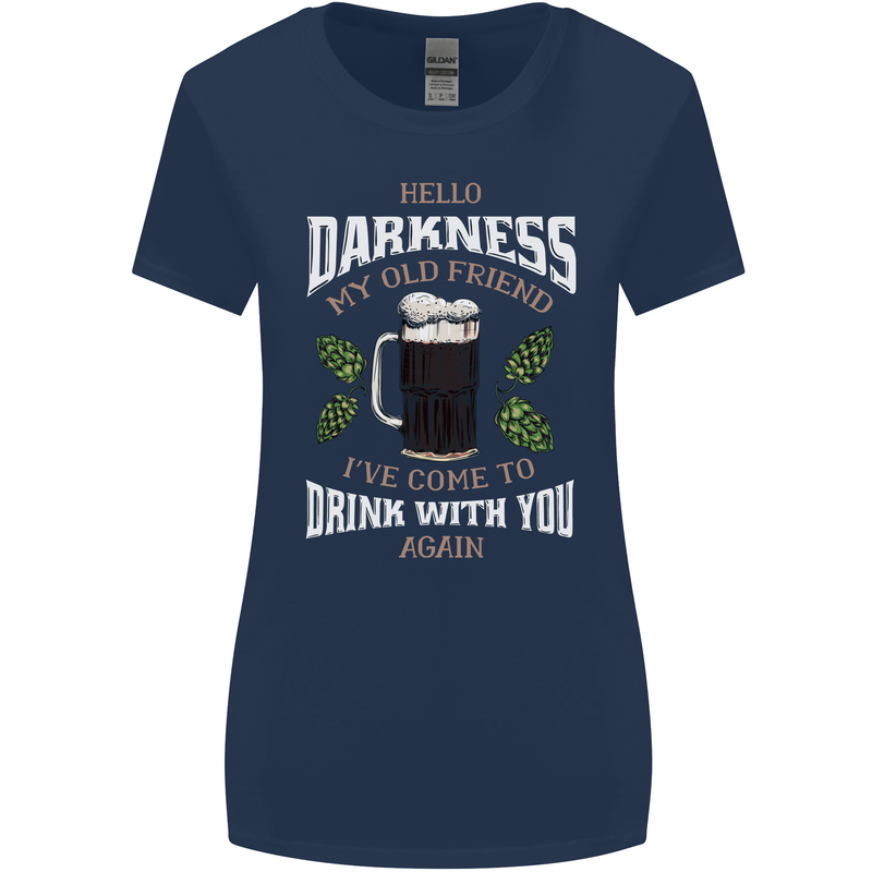 Hello Darkness My Old Friend Funny Guiness Womens Wider Cut T-Shirt Navy Blue
