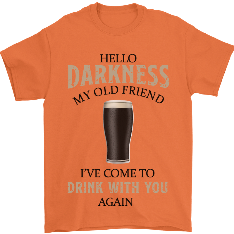 Hellow Darkness My Old Friend Funny Alcohol Mens T-Shirt Cotton Gildan Orange