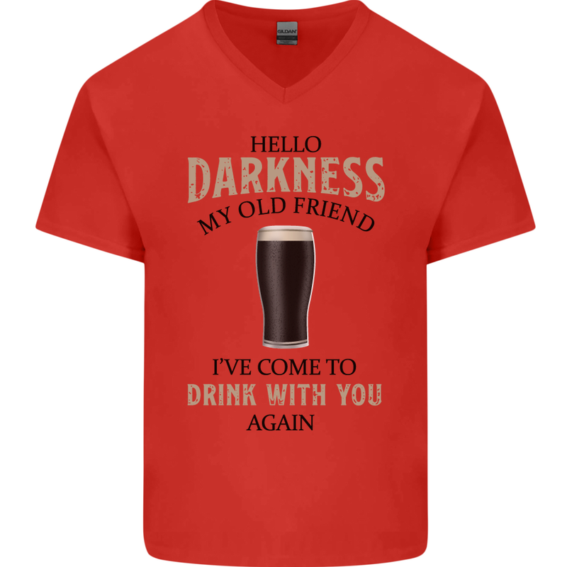 Hellow Darkness My Old Friend Funny Alcohol Mens V-Neck Cotton T-Shirt Red