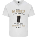 Hellow Darkness My Old Friend Funny Alcohol Mens V-Neck Cotton T-Shirt White