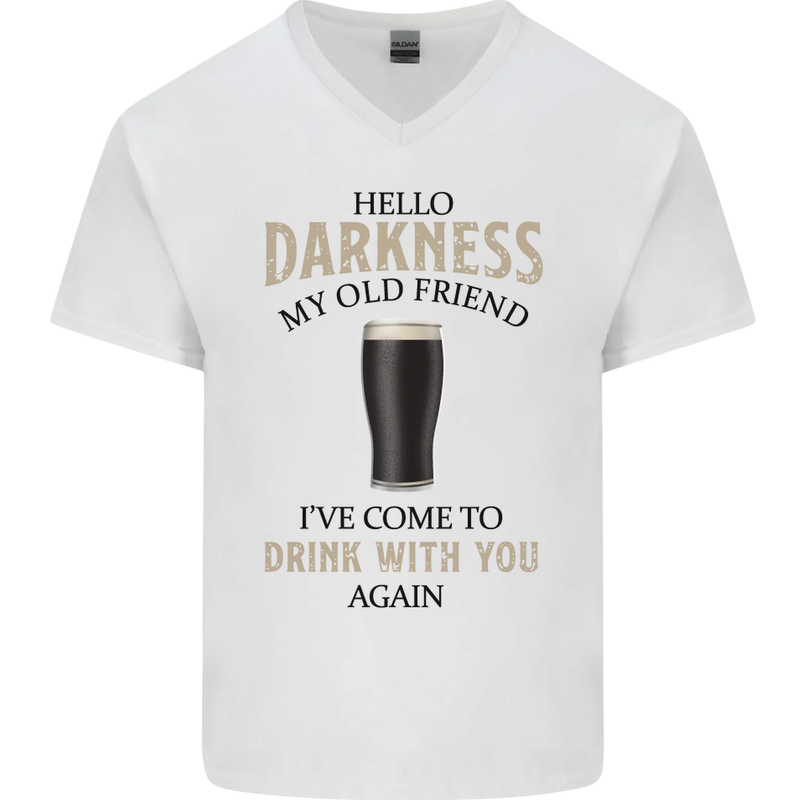 Hellow Darkness My Old Friend Funny Alcohol Mens V-Neck Cotton T-Shirt White