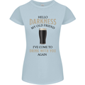 Hellow Darkness My Old Friend Funny Alcohol Womens Petite Cut T-Shirt Light Blue